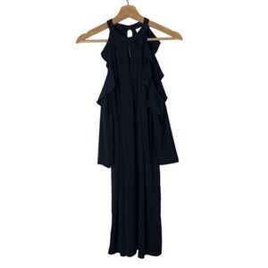 New York & Company Navy Blue Cold Ruffle Shoulder Long Sleeve Mini Dress M